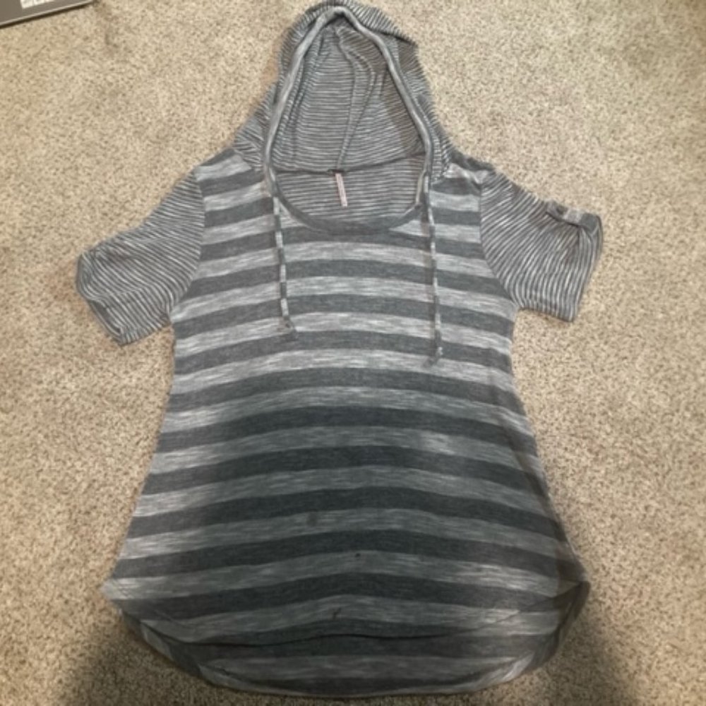Dark Grey/Light Gray Hooded Striped Tee
